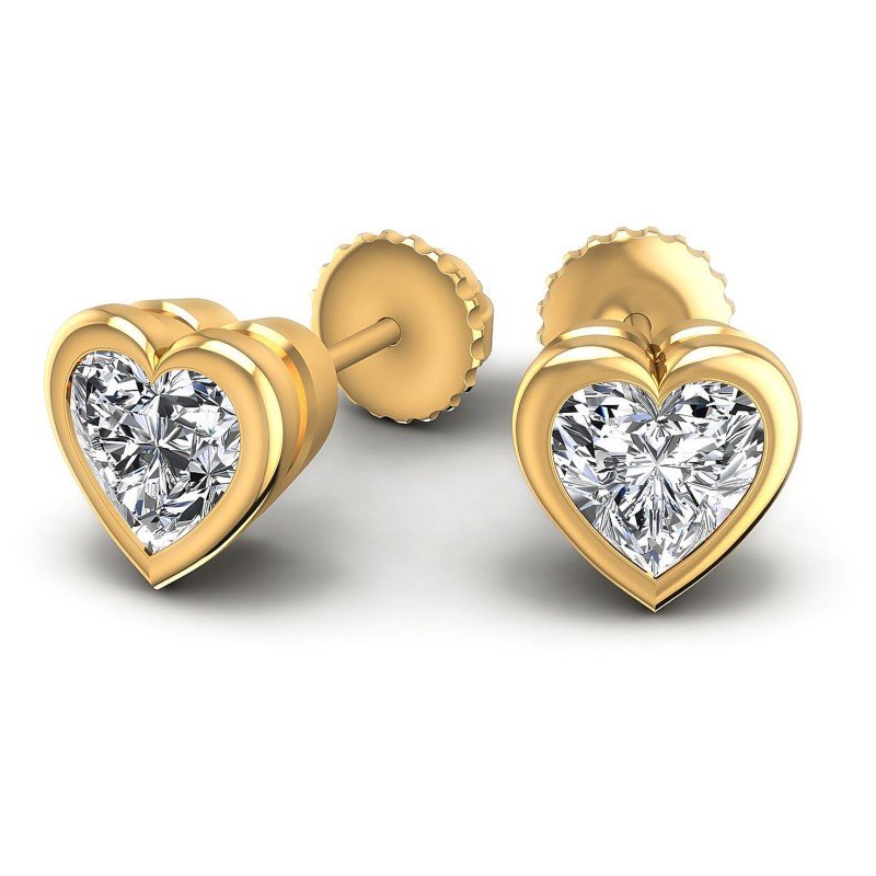 Heart Diamonds 1.00CT Stud Earrings in 14KT Yellow Gold