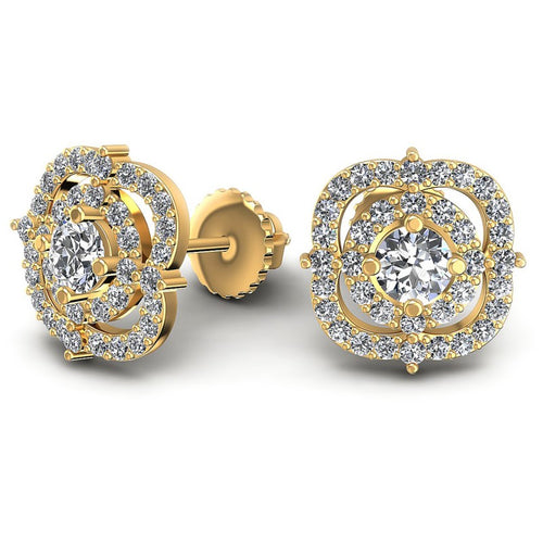 Round Diamonds 0.95CT Designer Studs Earring in 14KT Yellow Gold