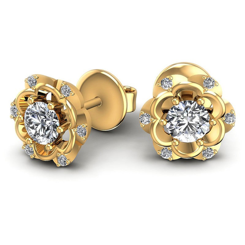 Round Diamonds 0.60CT Designer Studs Earring in 14KT Yellow Gold