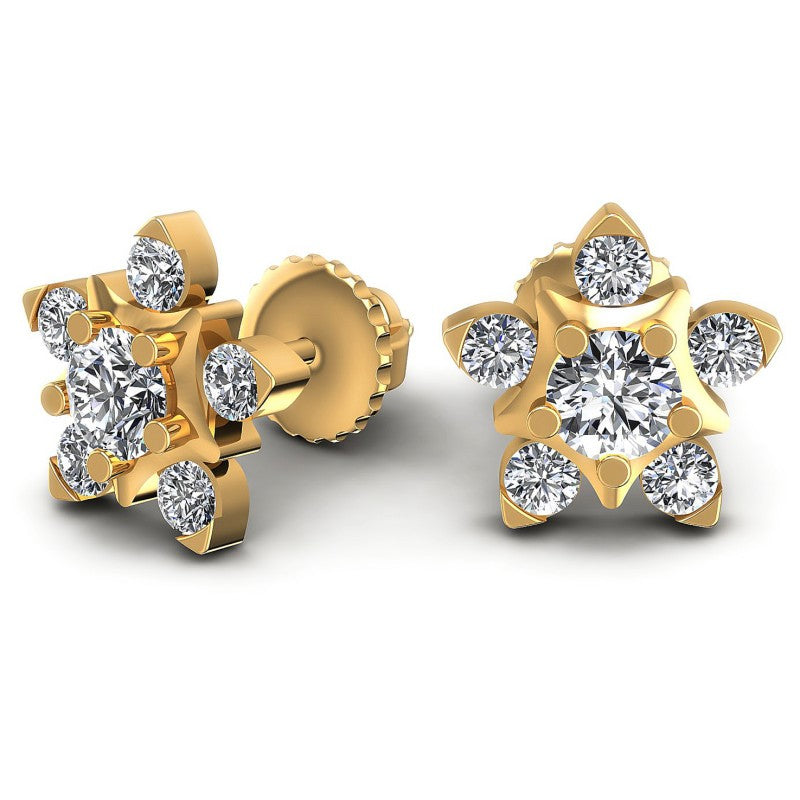 Round Diamonds 0.55CT Designer Studs Earring in 14KT Yellow Gold