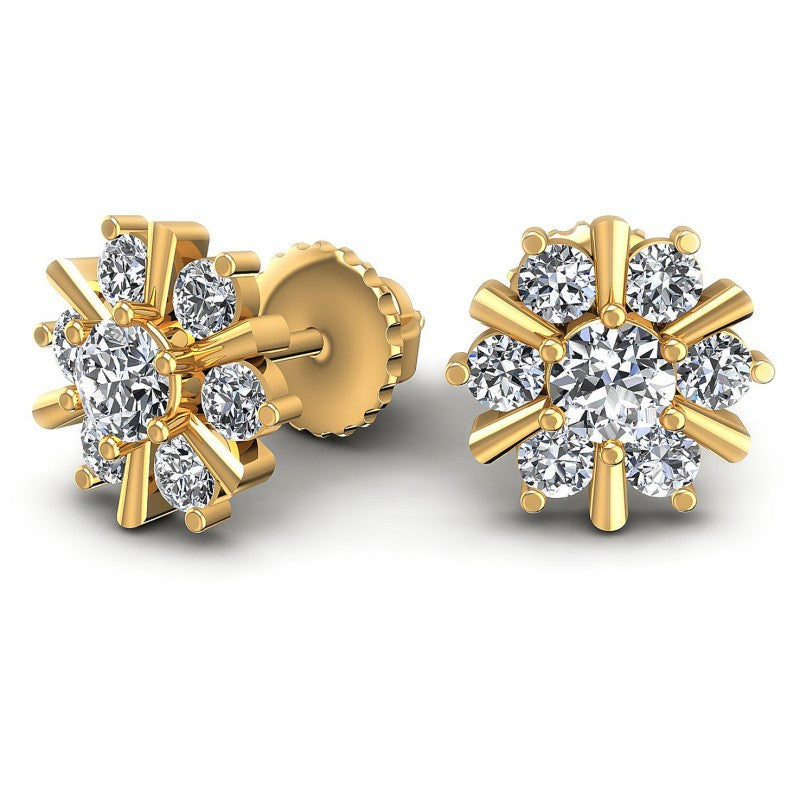 Round Diamonds 0.85CT Designer Studs Earring in 14KT Yellow Gold