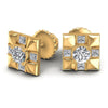 Princess and Round Diamonds 0.80CT Designer Studs Earring in 14KT Yellow Gold