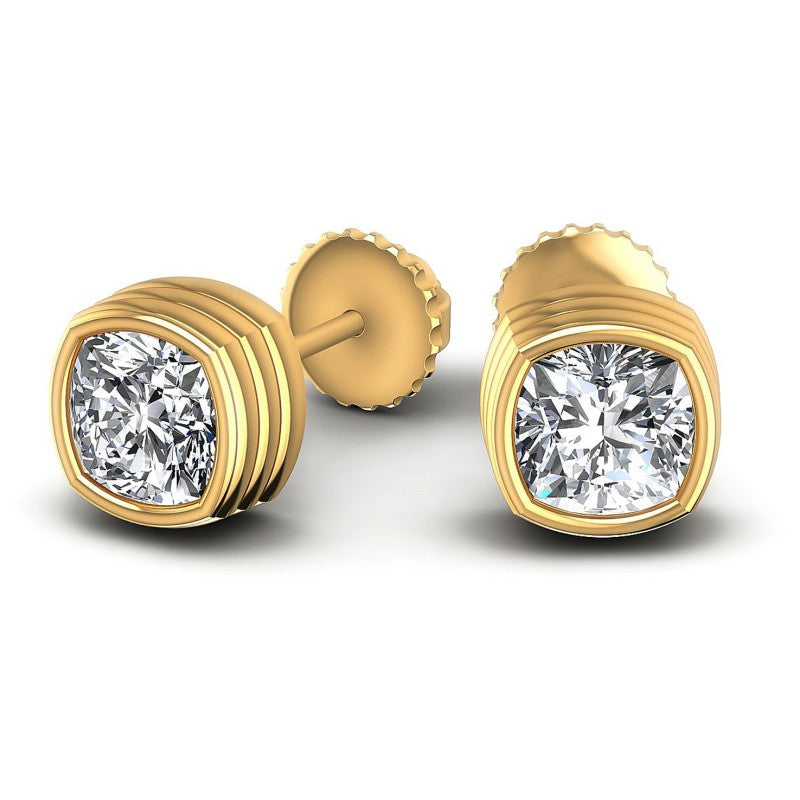 Cushion Diamonds 1.00CT Stud Earrings in 14KT Yellow Gold