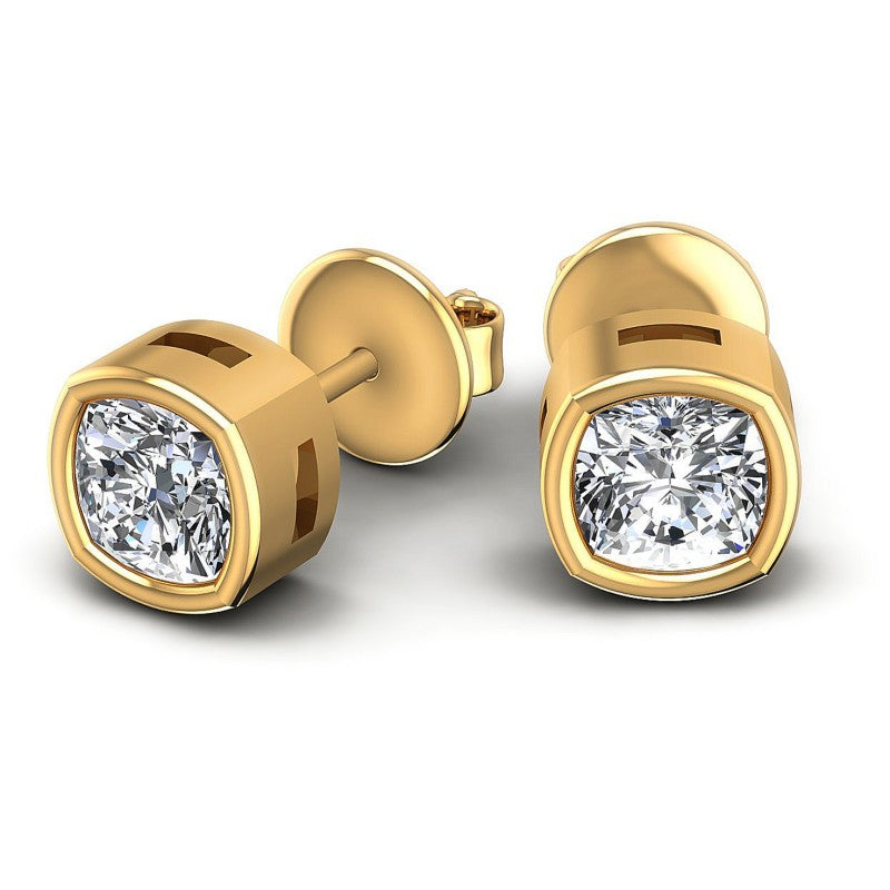 Cushion Diamonds 1.00CT Stud Earrings in 14KT Yellow Gold