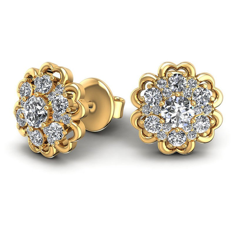 Round Diamonds 0.85CT Designer Studs Earring in 14KT Yellow Gold