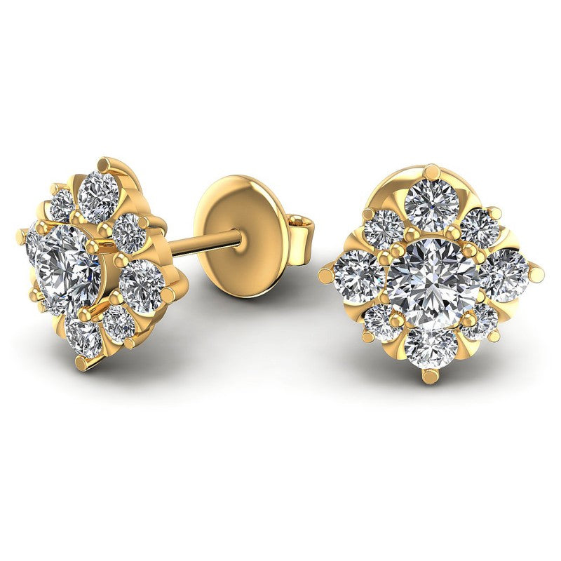 Round Diamonds 0.85CT Designer Studs Earring in 14KT Yellow Gold