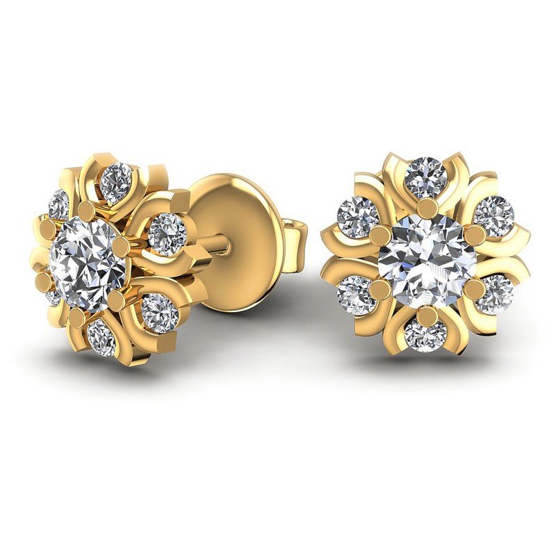Round Diamonds 0.55CT Designer Studs Earring in 14KT Yellow Gold