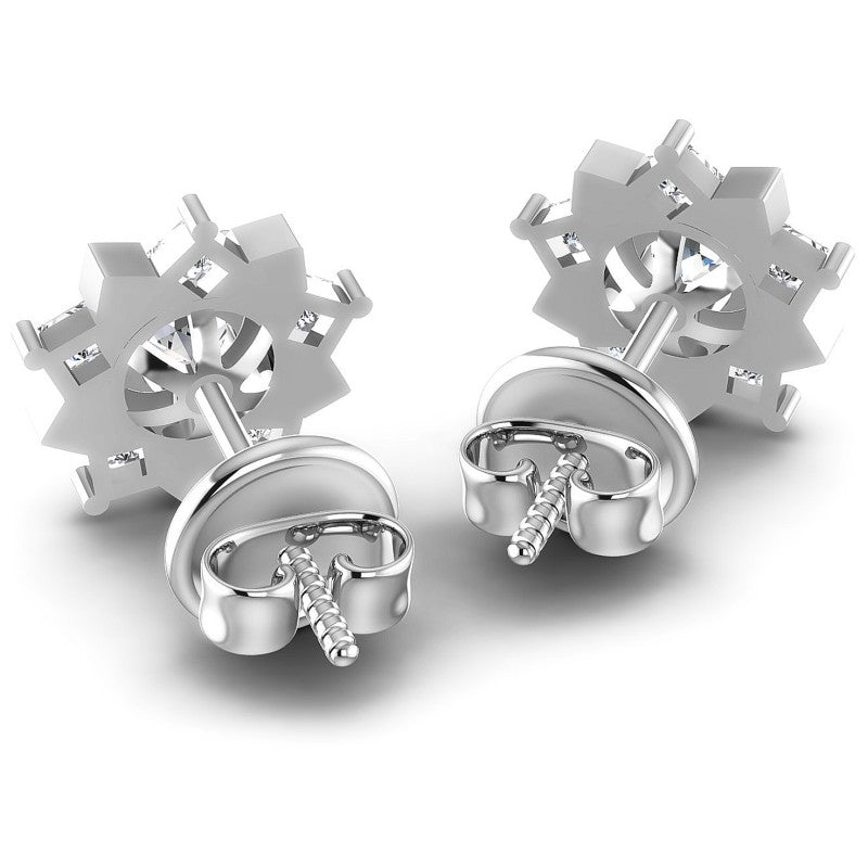 Princess and Round Diamonds 0.75CT Designer Studs Earring in 14KT Rose Gold