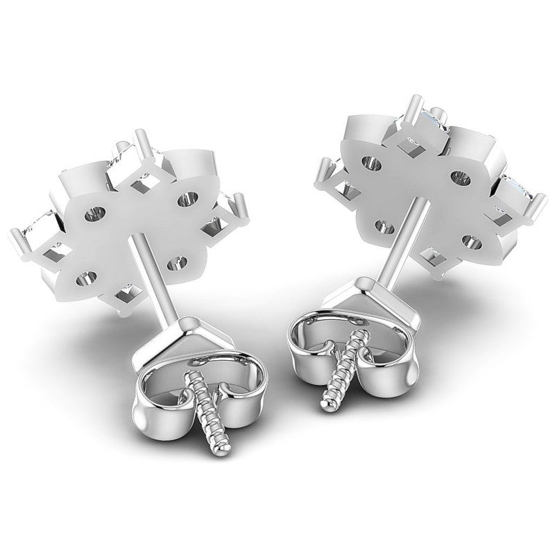 Princess and Round Diamonds 1.10CT Designer Studs Earring in 14KT Rose Gold