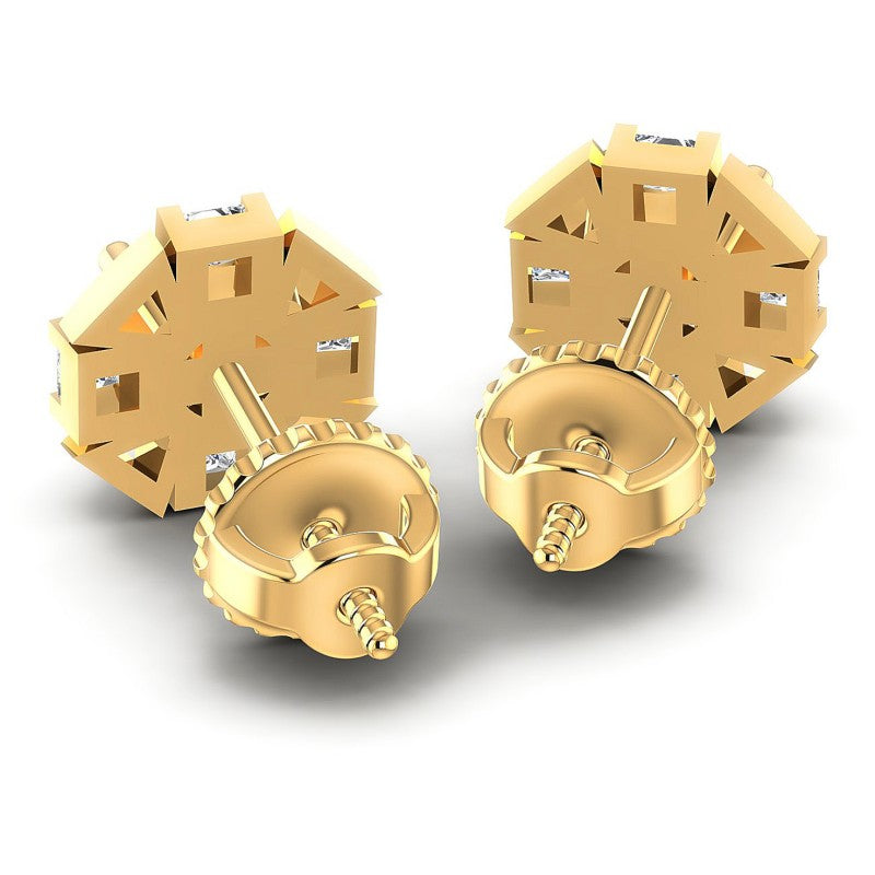 Princess and Round Diamonds 0.45CT Designer Studs Earring in 14KT Rose Gold