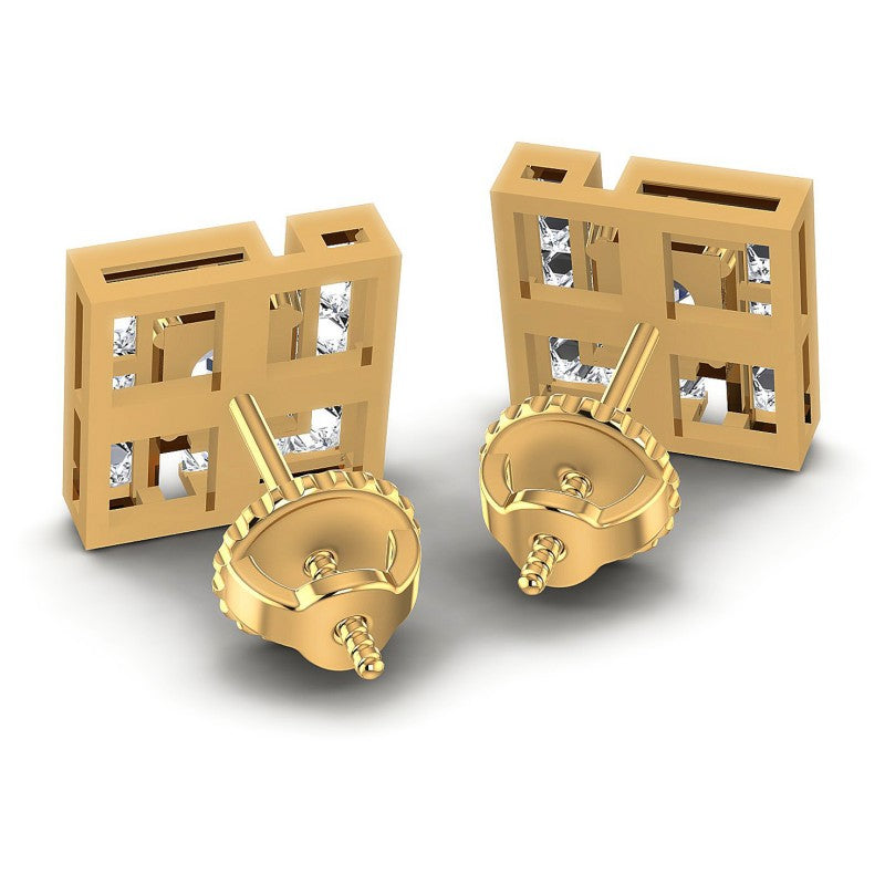 Princess and Round Diamonds 0.95CT Designer Studs Earring in 14KT Rose Gold
