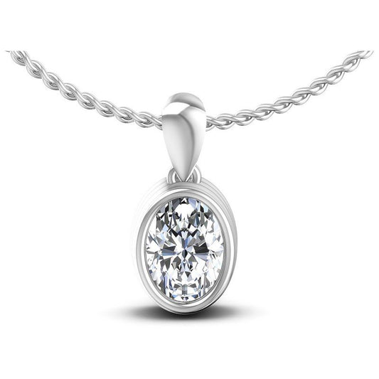 Oval Diamonds 0.35CT Solitaire Pendant in 14KT White Gold