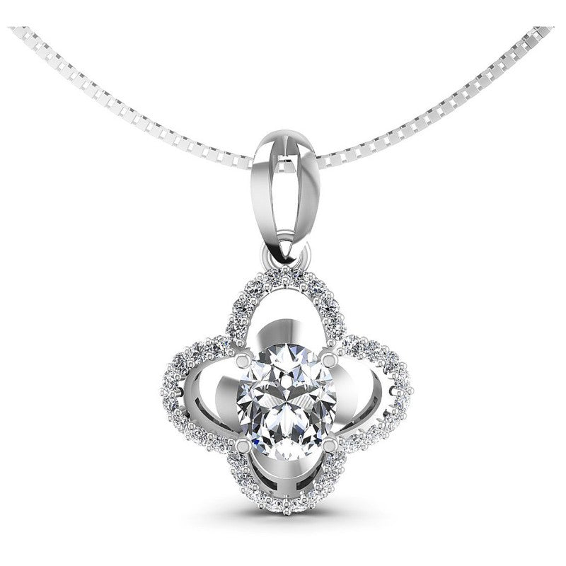 Round and Oval Diamonds 1.00CT Fashion Pendant in 14KT White Gold