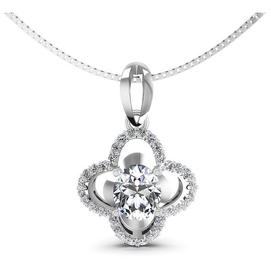 Round and Oval Diamonds 1.00CT Fashion Pendant in 14KT White Gold
