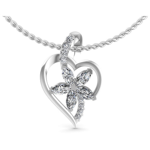 Round and Marquise Diamonds 0.40CT Heart Pendant in 14KT White Gold