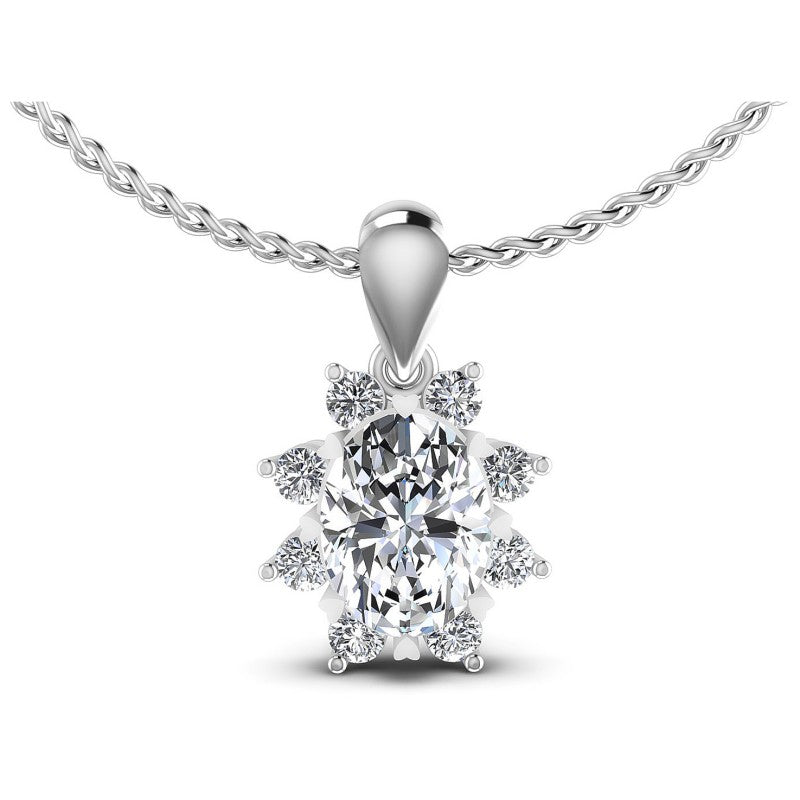 Round And Oval Cut Diamonds Fashion Pendant in 14KT White Gold