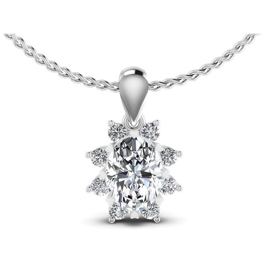 Round And Oval Cut Diamonds Fashion Pendant in 14KT White Gold