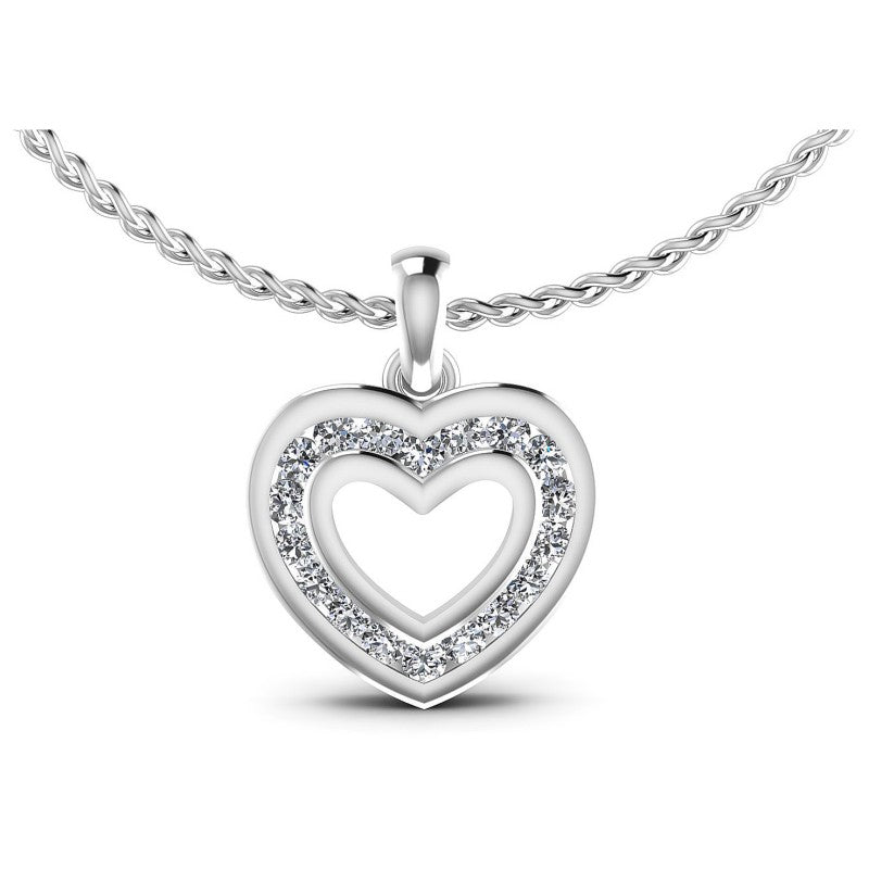 Round Diamonds 0.25CT Heart Pendant in 14KT White Gold
