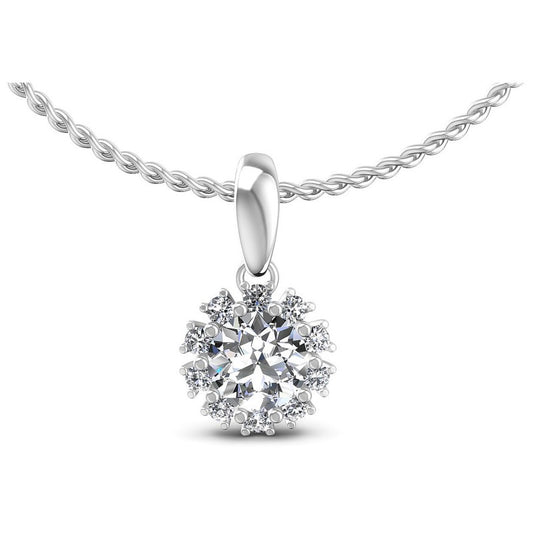 Round Diamonds 0.65CT Halo Pendant in 14KT White Gold