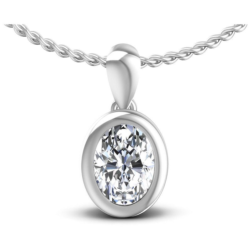 Oval Diamonds 0.35CT Solitaire Pendant in 14KT White Gold