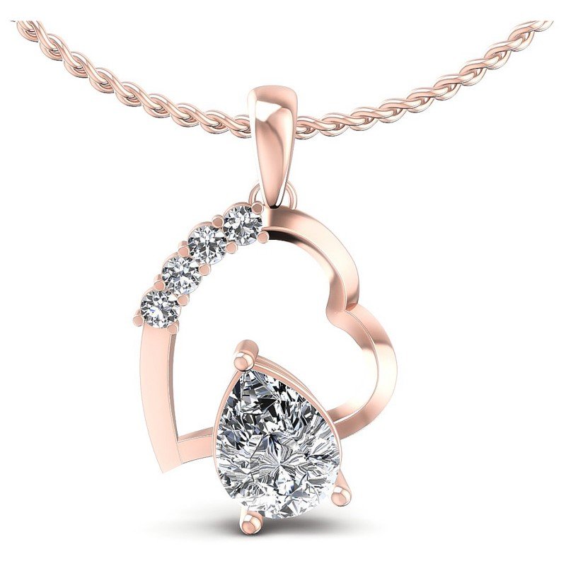 Round and Pear Diamonds 1.00CT Heart Pendant in 18KT White Gold