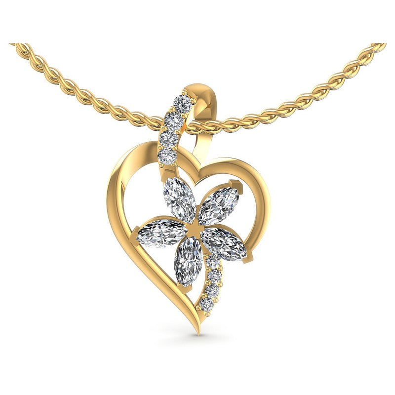 Round and Marquise Diamonds 0.40CT Heart Pendant in 14KT White Gold