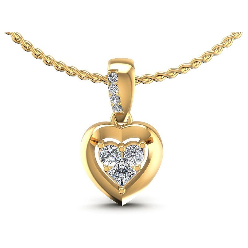 Princess and Round Diamonds 0.25CT Heart Pendant in 14KT White Gold