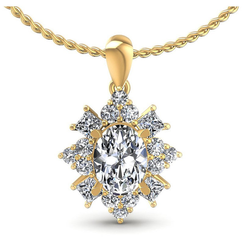Princess and Round and Oval Diamonds 2.10CT Fashion Pendant in 14KT White Gold