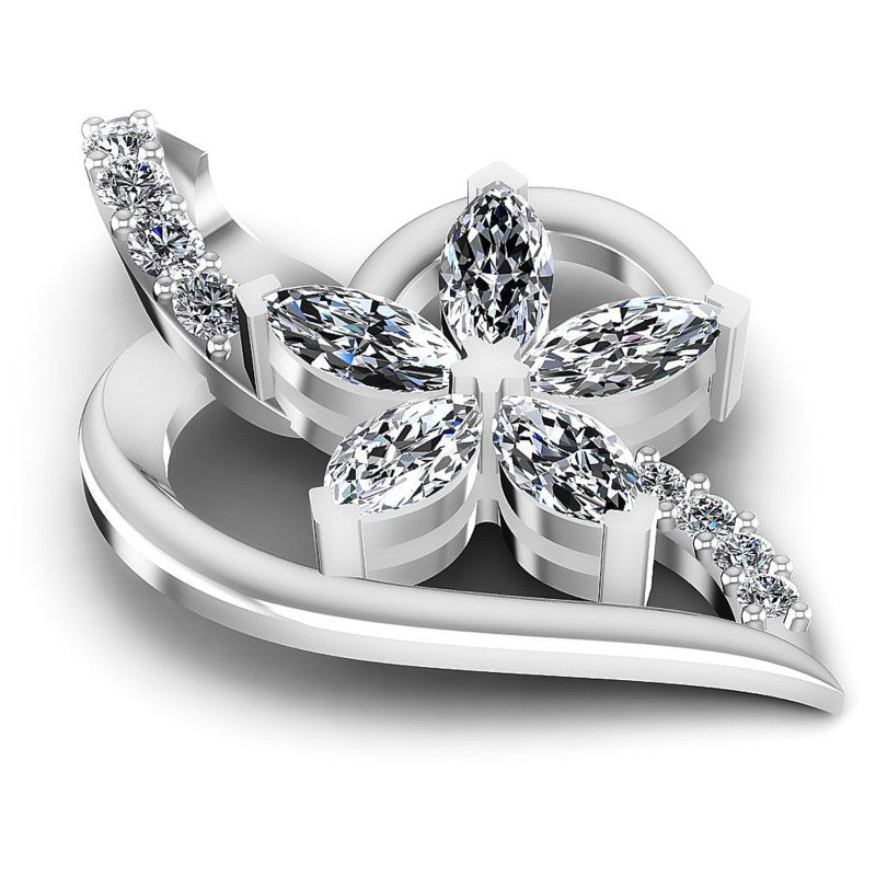 Round and Marquise Diamonds 0.40CT Heart Pendant in 14KT Yellow Gold