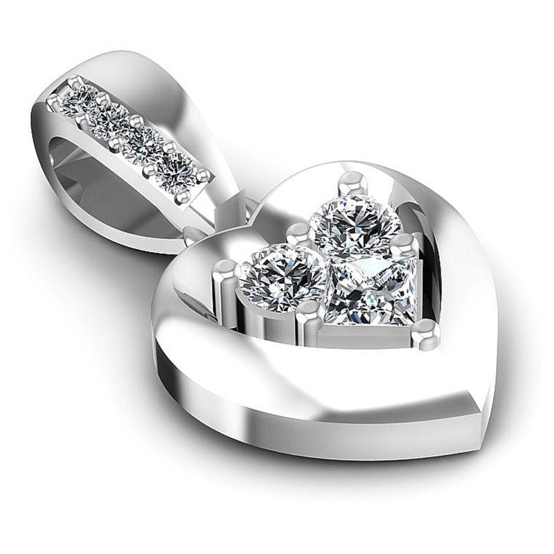 Princess and Round Diamonds 0.25CT Heart Pendant in 14KT Yellow Gold
