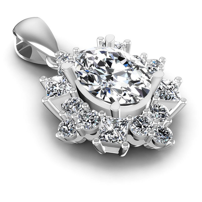 Princess and Round and Oval Diamonds 2.10CT Fashion Pendant in 14KT Yellow Gold