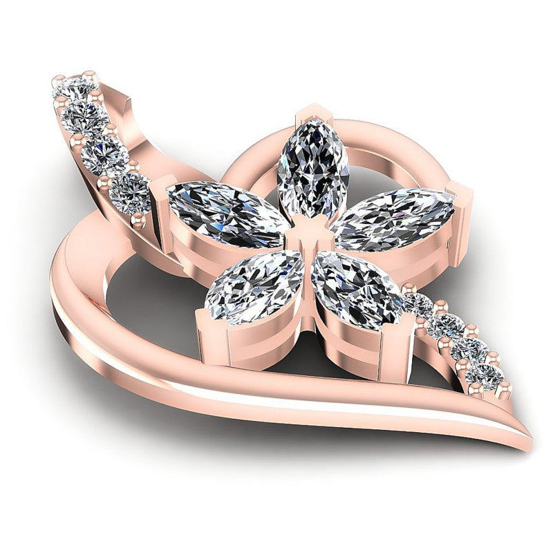 Round and Marquise Diamonds 0.40CT Heart Pendant in 18KT Yellow Gold