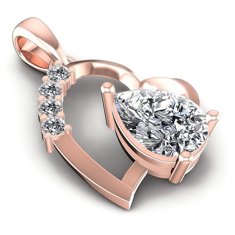 Round and Pear Diamonds 1.00CT Heart Pendant in 18KT Yellow Gold