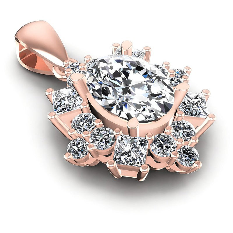 Princess and Round and Oval Diamonds 2.10CT Fashion Pendant in 18KT Yellow Gold