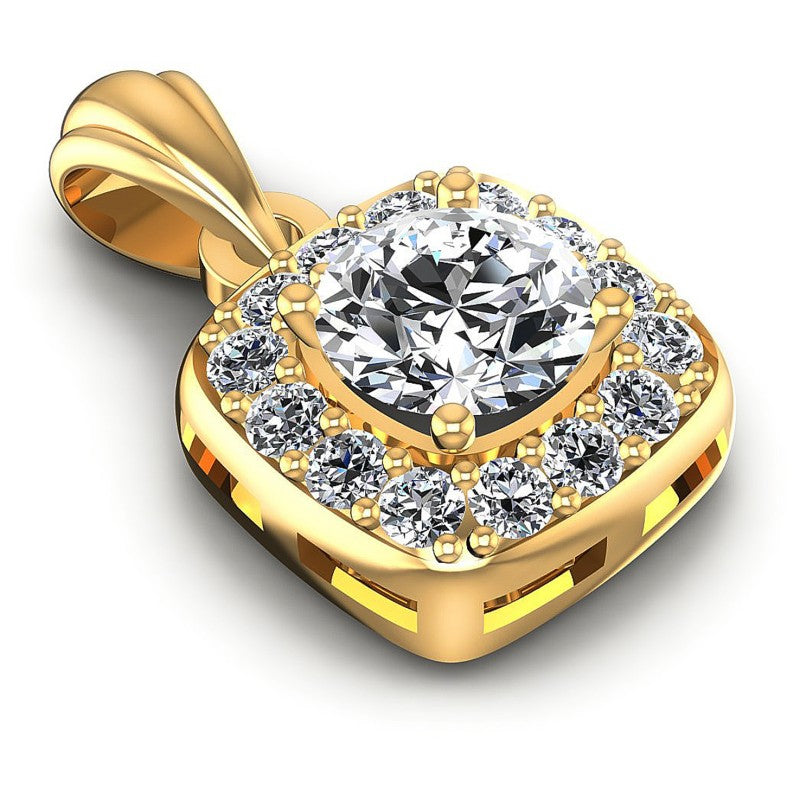 Round Diamonds 0.50CT Halo Pendant in 14KT Yellow Gold