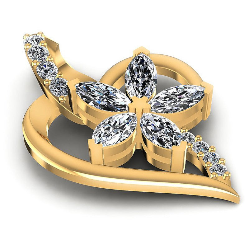 Round and Marquise Diamonds 0.40CT Heart Pendant in 14KT Yellow Gold