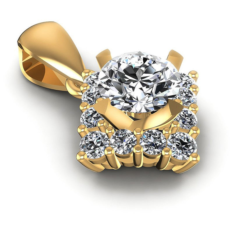 Round Diamonds 0.55CT Halo Pendant in 14KT Yellow Gold