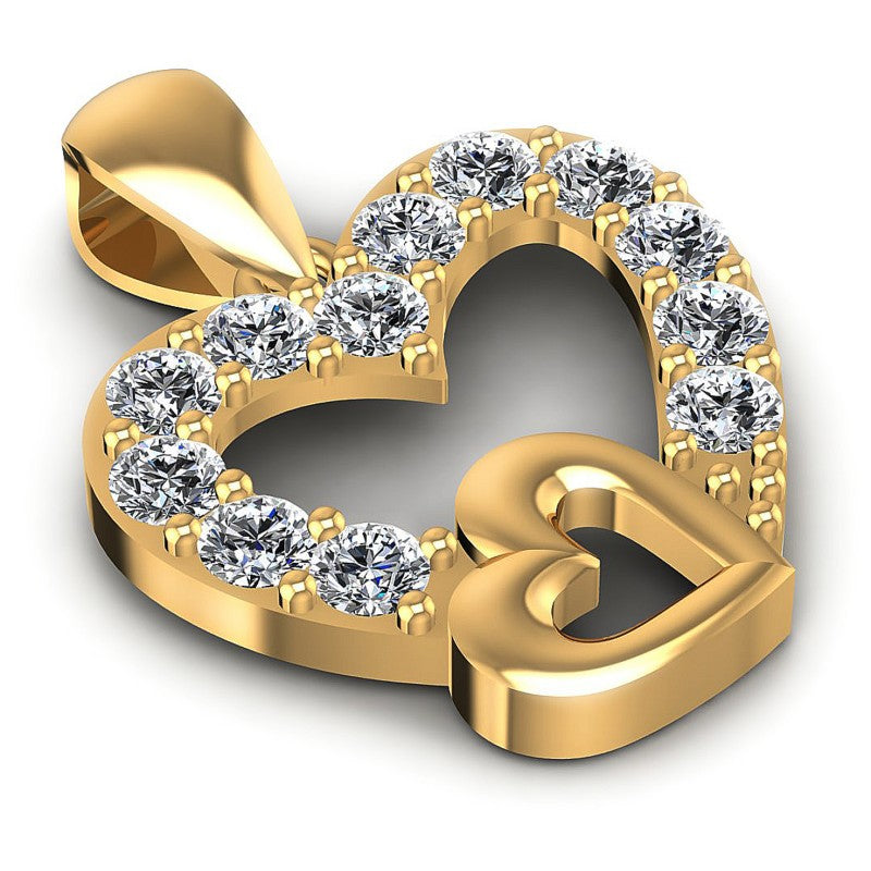 Round Diamonds 0.45CT Heart Pendant in 14KT Yellow Gold