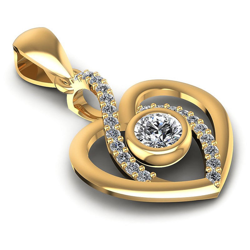 Round Diamonds 0.35CT Heart Pendant in 14KT Yellow Gold