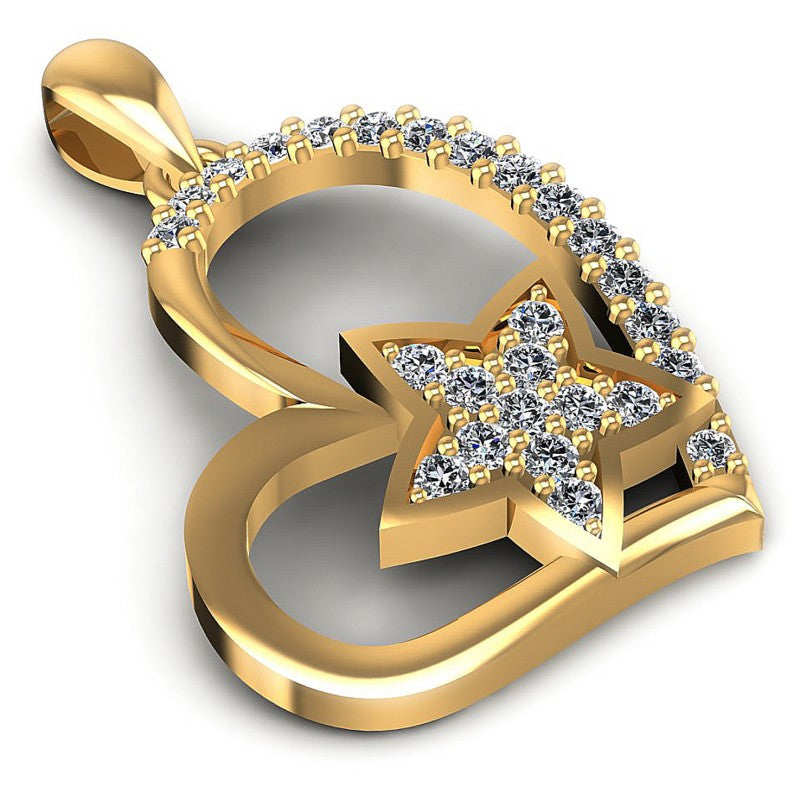 Round Diamonds 0.25CT Heart Pendant in 14KT Yellow Gold