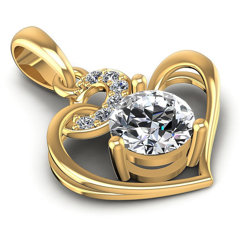 Round Diamonds 0.55CT Heart Pendant in 14KT Yellow Gold