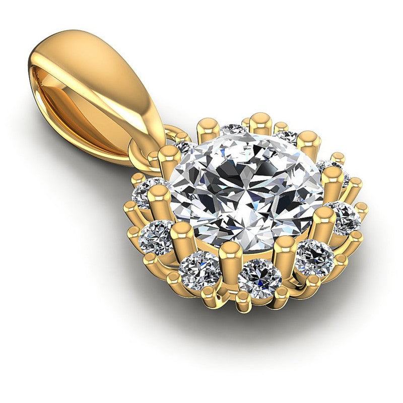 Round Diamonds 0.65CT Halo Pendant in 14KT Yellow Gold