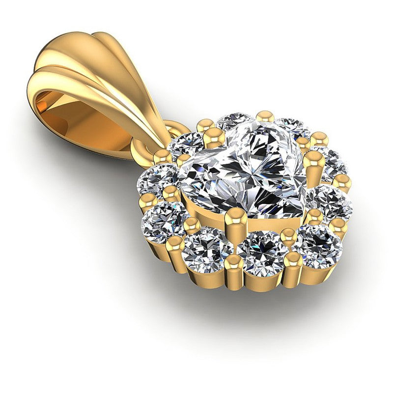 Round and Heart Diamonds 0.65CT Halo Pendant in 14KT Yellow Gold
