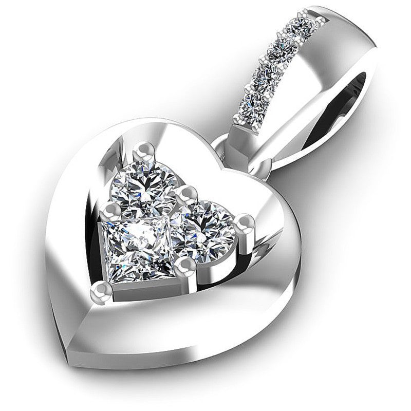 Astonishing Princess and Round Diamonds 0.25CT Heart Pendant