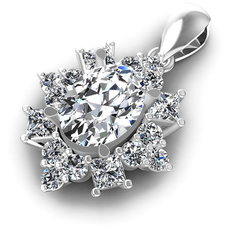 Princess and Round and Oval Diamonds 2.10CT Fashion Pendant in 14KT Rose Gold