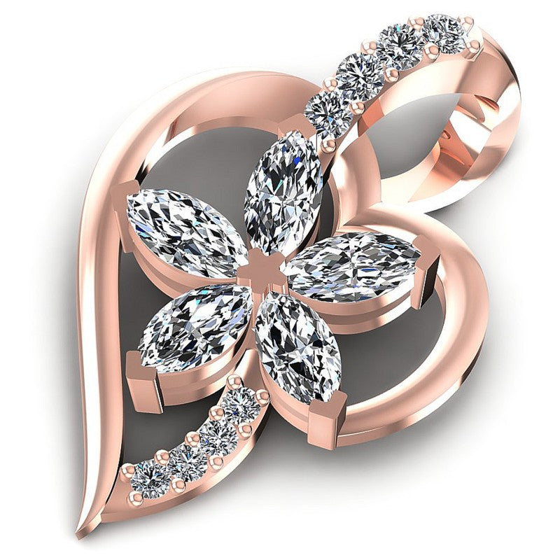 Round and Marquise Diamonds 0.40CT Heart Pendant in 18KT Rose Gold