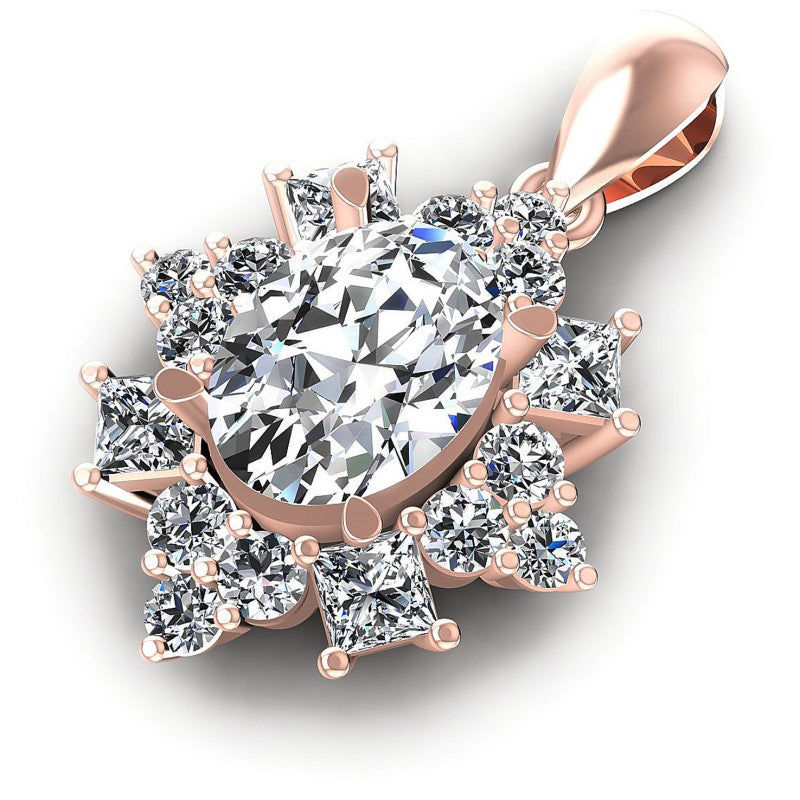 Princess and Round and Oval Diamonds 2.10CT Fashion Pendant in 18KT Rose Gold
