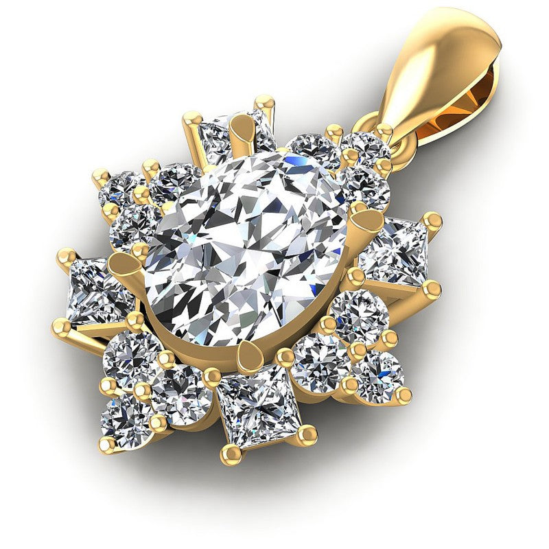 Princess and Round and Oval Diamonds 2.10CT Fashion Pendant in 14KT Rose Gold