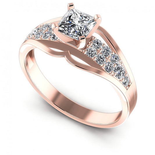 Princess and Round Diamonds 0.70CT Engagement Ring in 18KT White Gold