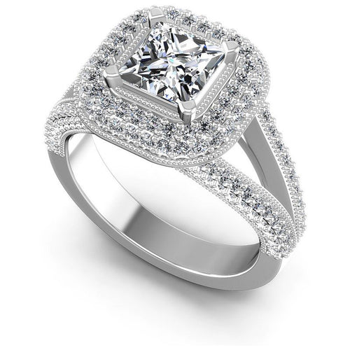 Princess and Round Diamonds 1.45CT Antique Ring in 14KT White Gold